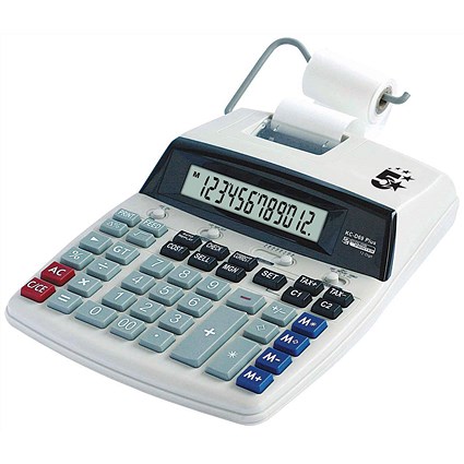 5 Star Calculator Desktop Printing, 12 Digit, Grey