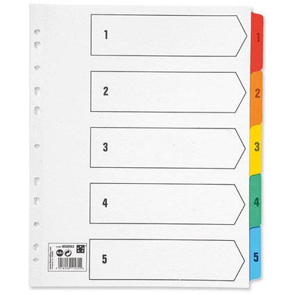 5 Star Maxi Index Extra-wide 230 micron Card with Coloured Mylar Tabs 1-5 A4 White