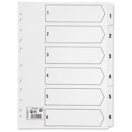 5 Star Index 230 micron Card with Clear Mylar Tabs 1-6 A4 White
