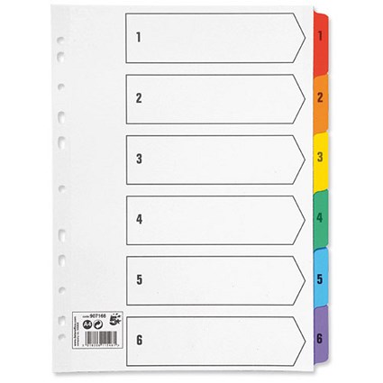 5 Star Index 230 micron Card with Coloured Mylar Tabs 1-6 A4 White