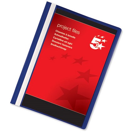 5 Star Project Flat File - Lightweight Polypropylene with Indexing Strip / A4 / Dark Blue / Pack of 5