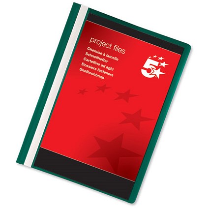 5 Star Project Flat File - Lightweight Polypropylene with Indexing Strip / A4 / Green / Pack of 5