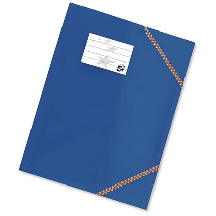 5 Star 3 Flap Elasticated File Polypropylene A4 Dark Blue [Pack 5]