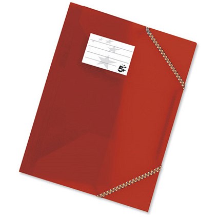 5 Star 3 Flap Elasticated File Polypropylene A4 Red [Pack 5]