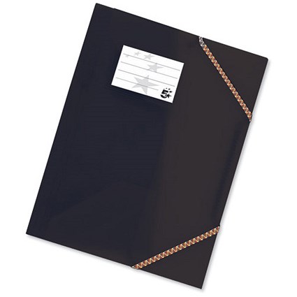 5 Star 3 Flap Elasticated File Polypropylene A4 Black [Pack 5]