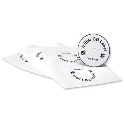 5 Star CD Label Inkjet and Laser Printable 2 per Sheet White [200 Labels]