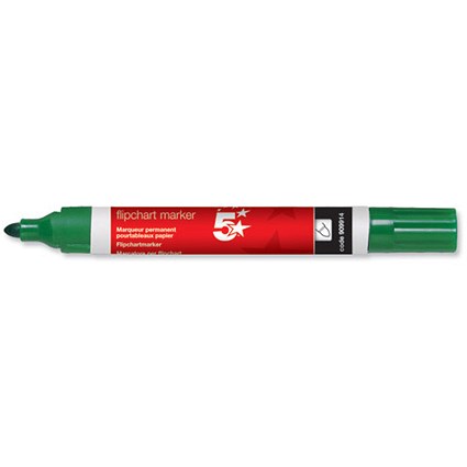 5 Star Flipchart Marker Pen Water-based Line Width 2.0mm Green [Pack 12]
