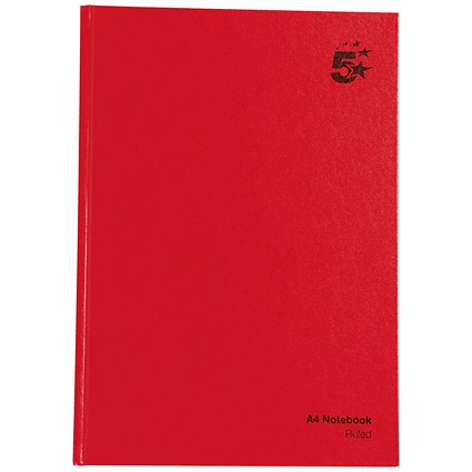 5 Star Casebound Manuscript Book, A4, Ruled, 192 Pages, Pack of 5