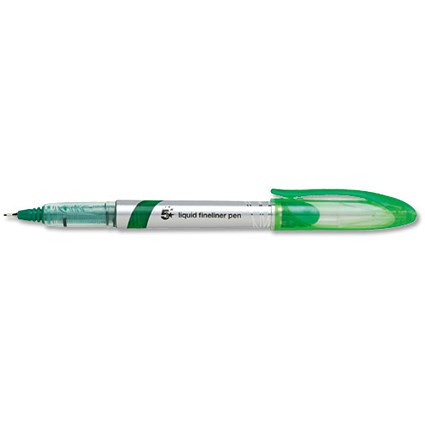 5 Star Liquid Fineliner Pen, 0.4mm Line, Green, Pack of 12