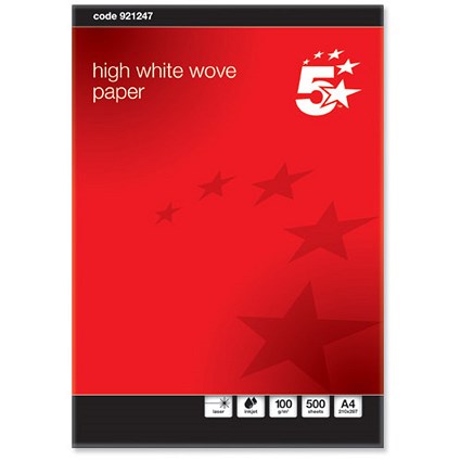 5 Star A4 Prestige Wove Finish Business Paper, High White, 100gsm, Ream (500 Sheets)