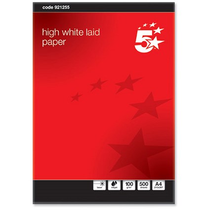 5 Star A4 Prestige Laid Finish Business Paper, High White, 100gsm, Ream (500 Sheets)