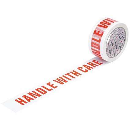 5 Star Printed Tape "Handle with Care" Polypropylene, 48mmx66m, Red on White, Pack of 6
