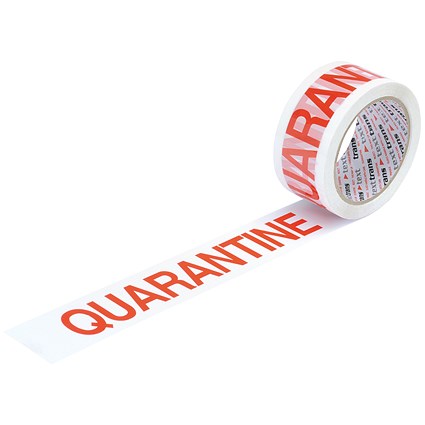 5 Star Printed Tape "Quarantine" Polypropylene, 48mmx66m, Red on White, Pack of 6