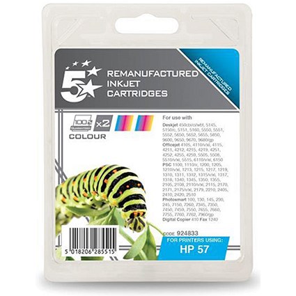 5 Star Compatible - Alternative to HP 57A Tri-Colour Inkjet Cartridges (Twin Pack)