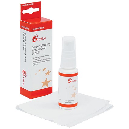 5 Star TFT Screen Cleaner Fluid & Soft Microfibre Cleaning Cloth, Optical Quality