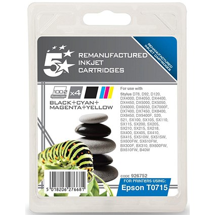 5 Star Compatible - Alternative to Epson T0715 Inkjet Cartridge Value Pack - Black, Cyan, Magenta and Yellow (4 Cartridges)