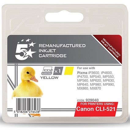 5 Star Compatible - Alternative to Canon CLI-521Y Yellow Inkjet Cartridge