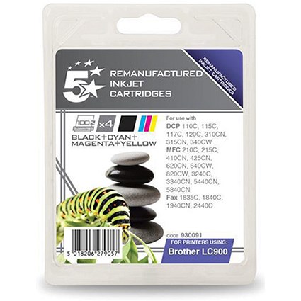 5 Star Compatible - Alternative to Brother LC900 Inkjet Cartridge Multi-Pack - Black, Cyan, Magenta and Yellow (4 Cartridges)