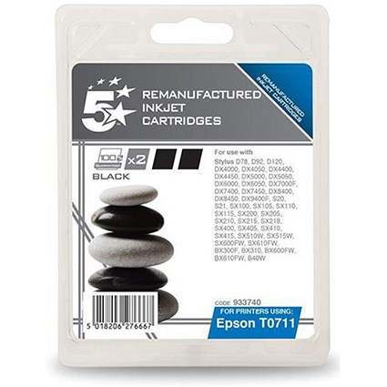 5 Star Compatible - Alternative to Epson T0711 Black Inkjet Cartridges (Twin Pack)