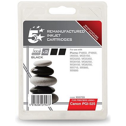 5 Star Compatible - Alternative to Canon PGI-525BK Black Inkjet Cartridges (Twin Pack)