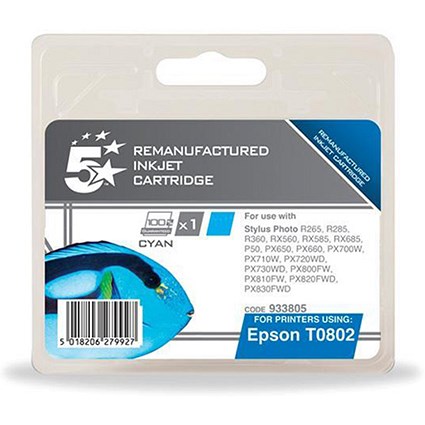 5 Star Compatible - Alternative to Epson T0802 Cyan Inkjet Cartridge
