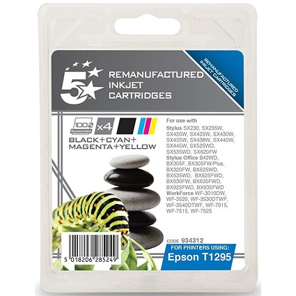 5 Star Compatible - Alternative to Epson T1295 Inkjet Cartridge Value Pack - Black, Cyan, Magenta and Yellow (4 Cartridges)