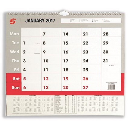 5 Star 2017 Wall Calendar - A3