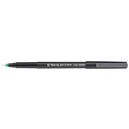 5 Star Fibre Tip Pen, 0.4mm Line, Green, Pack of 12