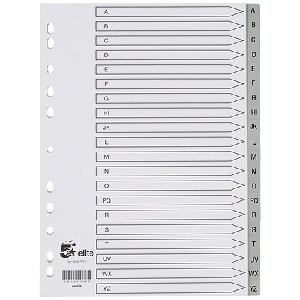 5 Star Elite Plastic Index Dividers A Z Grey Tabs A4 White