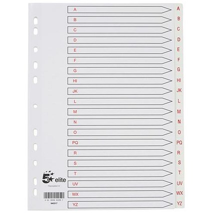 5 Star Elite Plastic Index Dividers, A-Z, White Tabs, A4, White