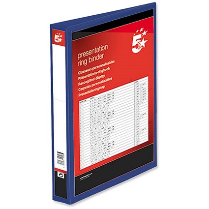 5 Star Presentation Binder, A4, 2 D-Ring, 25mm Capacity, Blue, Pack of 10