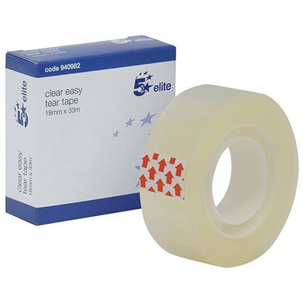 5 Star Easy Tear Tape / 18mm x 33m / Clear / Pack of 8