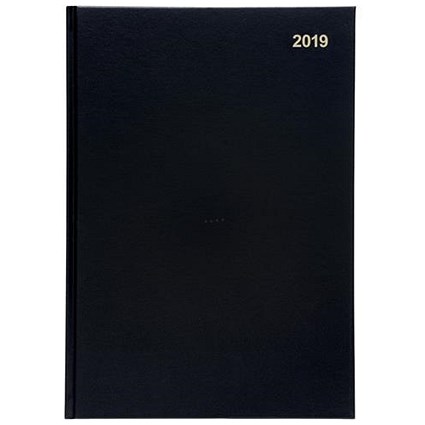 5 Star 2019 Diary / 2 Days Per Page / A4 / Black