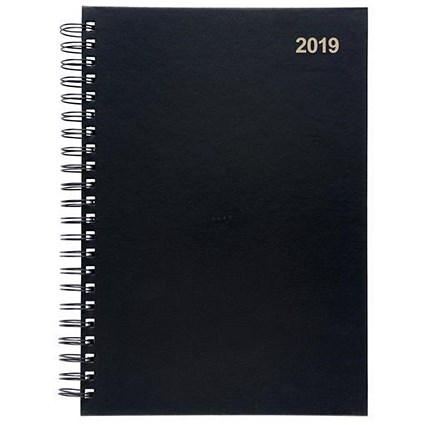 5 Star 2019 Wirobound Diary / Day to a Page / A4 / Black