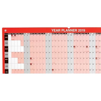 5 Star 2019 Year Planner / Mounted / 915x610mm