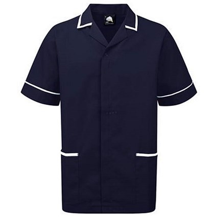 5 Star Mens Nursing Tunic / Concealed Zip / Small / Navy & White