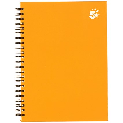 5 Star Hard Cover Wirebound Notebook, A5, Ruled, 140 Pages, Yellow, Pack of 5