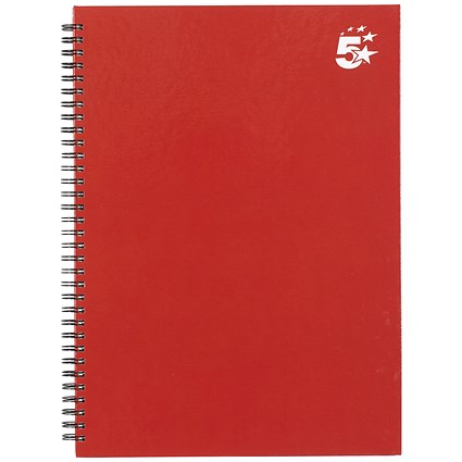 5 Star Hard Cover Wirebound Notebook, A4, Ruled, 140 Pages, Berry, Pack of 5