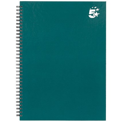 5 Star Hard Cover Wirebound Notebook, A4, Ruled, 140 Pages, Teal, Pack of 5