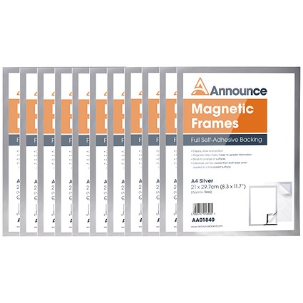 Announce Magnetic Frame, A4, Silver, Pack of 10 Announce Magnetic Frame, A4, Silver, Pack of 10