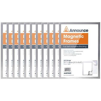 Announce Magnetic Frame A3 Silver (Pack of 10)