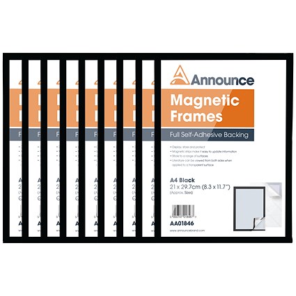 Announce Magnetic Frame, A4, Black, Pack of 10 Announce Magnetic Frame, A4, Black, Pack of 10