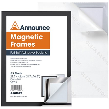 Announce Magnetic Frame, A3, Black, Pack of 2
