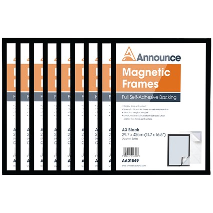 Announce Magnetic Frame, A3, Black, Pack of 10