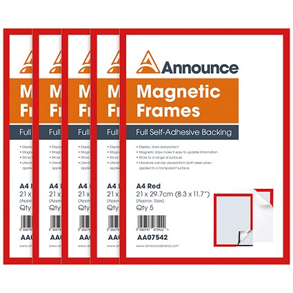 Announce Magnetic Frames, A4, Red, Pack of 5