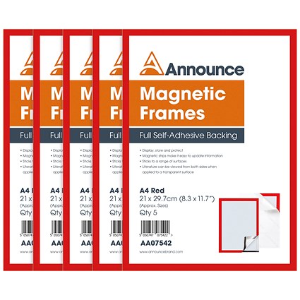Announce Magnetic Frames A4 Red (Pack of 5)