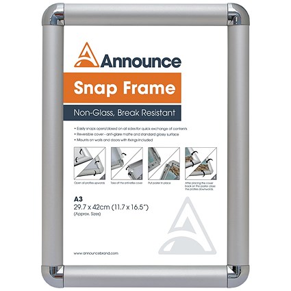 Announce by 5 Star A4 Snap Frame 25mm Chrome Effect Crnr