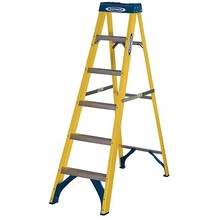 Werner 6 Tread Fibreglass Swingback Stepladder Yellow/Black 7160618