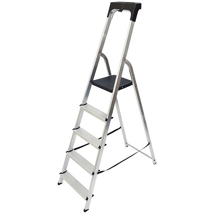 Werner Aluminium High Handrail Step Ladder, 5 Tread, Silver