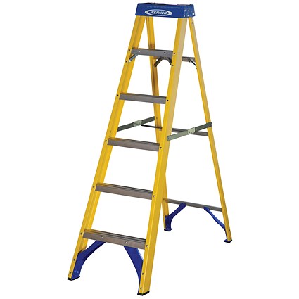 Abru Fibreglass Swingback Step Ladder 6 Tread Yellow 7160618 Abru Fibreglass Swingback Step Ladder 6 Tread Yellow 7160618